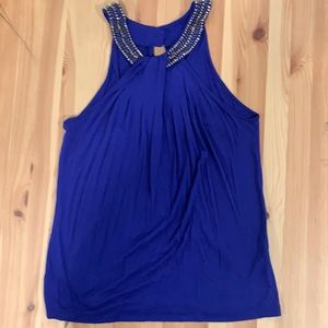 Dark blue top with metal accents